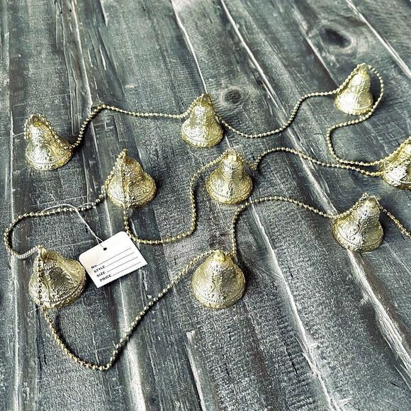 Christmas Holiday Gold Bells Beaded Garland Decor - Picture 1 of 4